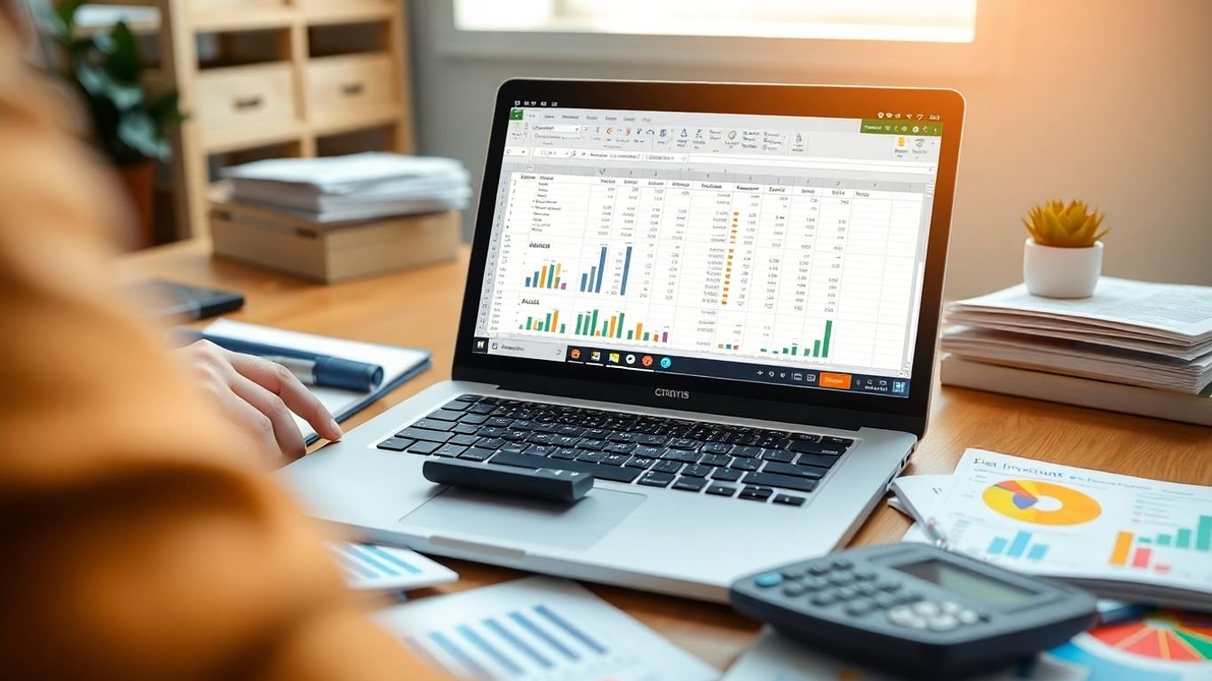 Pessoa trabalhando em planilha de investimentos no Excel.