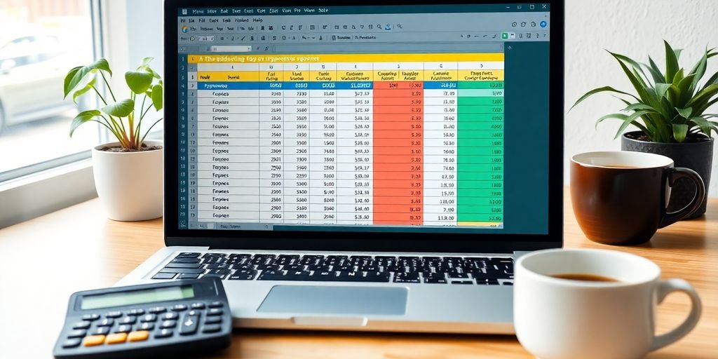 Planilha de gastos no Excel em uma tela de laptop.