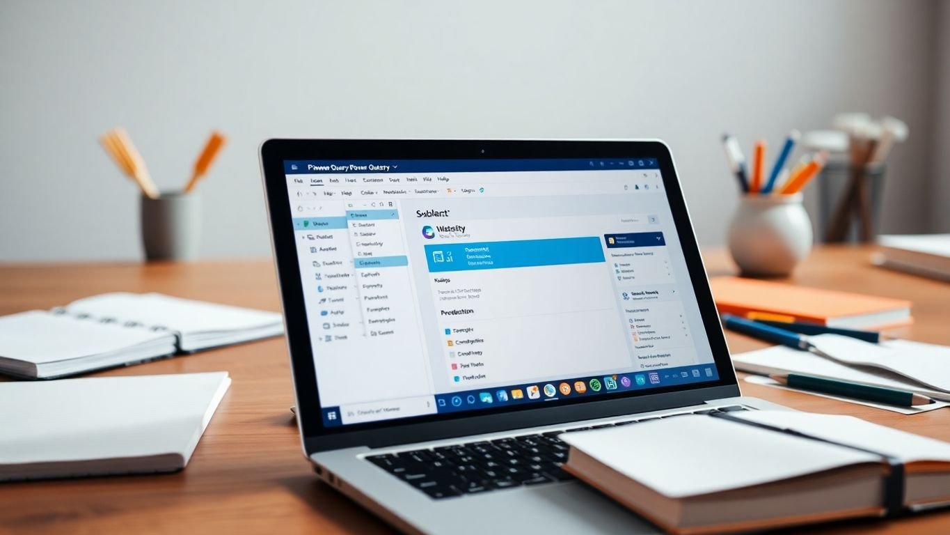 Interface do Power Query em um laptop