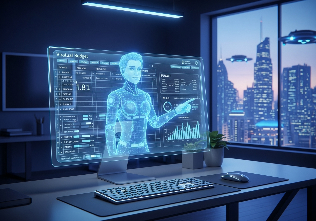 Assistente virtual financeiro ajudando no planejamento de orçamento