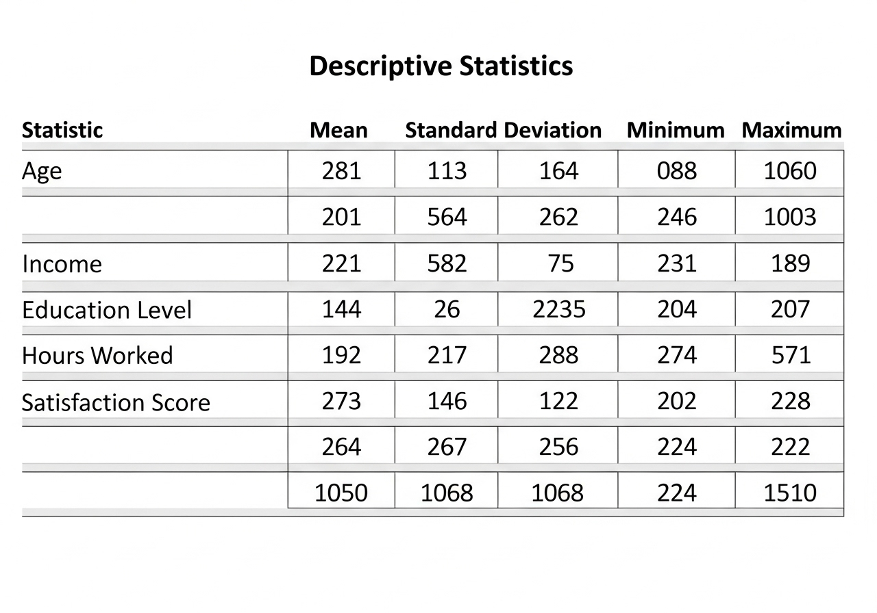 Tabela Resumo de Estatísticas Descritivas de analise de dados